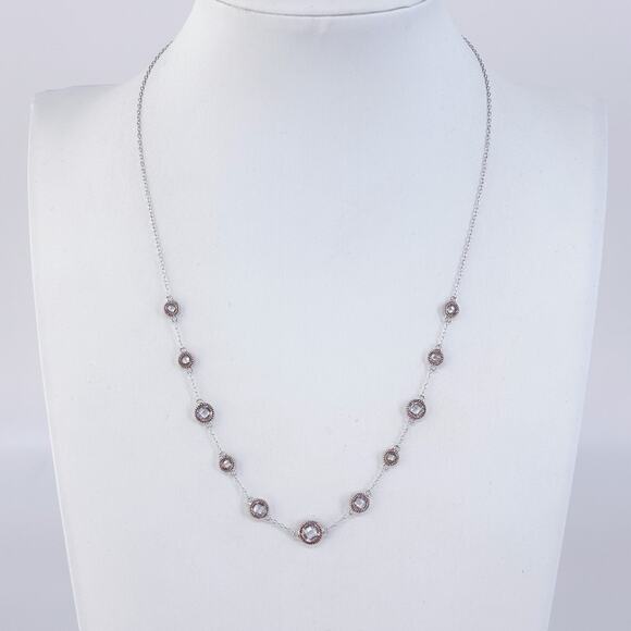Vintage China Sterling Silver 925 Cubic Zirconia Station Necklace 16” - Picture 1 of 4